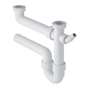 Geberit Rohrbogengeruchsverschluss 152715111 11/2" x 50mm, mit Winkelschlauchtülle, Abgang horizontal, für 2 Spülbecken, weiß