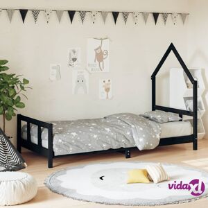 vidaXL Kids Bed Frame Black 92x187 cm Single Solid Wood Pine