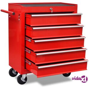 vidaXL Workshop Tool Trolley 5 Drawers Red