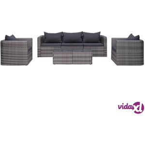 vidaXL 6 Piece Garden Sofa Set with Cushions & Pillows Poly Rattan Grey