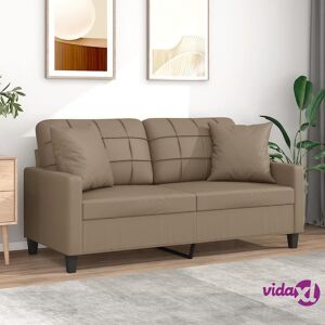 vidaXL 2-Seater Sofa with Throw Pillows Cappuccino 140 cm Faux Leather