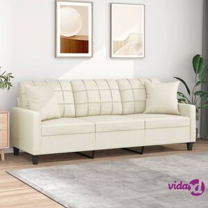 vidaXL 3-Seater Sofa with Throw Pillows Cream 180 cm Faux Leather