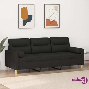 vidaXL 3-Seater Sofa with Throw Pillows Black 180 cm Fabric