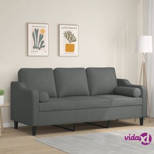 vidaXL 3-Seater Sofa with Throw Pillows Dark Grey 180 cm Fabric