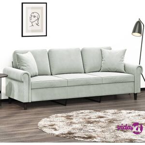 vidaXL 3-Seater Sofa with Throw Pillows Light Grey 180 cm Velvet