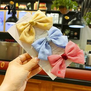 Yundfly 5pcs/lot Women Fashion Plaids Print Bowknot Hair Clips Cute Princess Ponytail Hairpin Party Decoration Photography Props