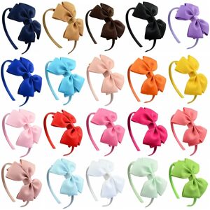 Solid Color Grosgrain Ribbon Bows Baby Girls Elastic Hair Hoop Handmade Double Layer Bowknot Infant Hairband Photography Props