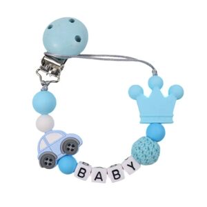 1pcs Car Silicone Personalised Name Baby Pacifier Clips Crochet Beads Silicone Crown Pacifier Chain Holder Baby Shower Gift