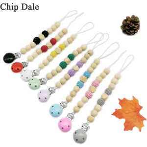 Chip Dale Wood Pacifier Clip Wooden Bead Soother Chains Dummy Clip Holder Teething Toy for Baby Chew Teether Anti-Drop Rope