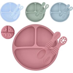 3Pcs Baby Safe Silicone Suction Dining Plate Learning Spoons Set Feeding Toddler Training Tableware Retro Kids Smile Face Plate