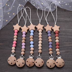 Wooden Pentagram Dummy Holder Chain Beech Wood Chew Bead Pacifier Clips For Baby Nursing Chew Teething Toy Nipple Soother Chain