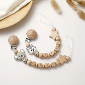 INS Personalized Name Baby Pacifier Clips Wooden Dummy Nipple Holder Clip Chain Silicone Bear Koala Animal Newborn Teething Toys