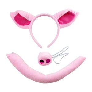 Pig Ear Headband Nose Tail Set Pink Piggy for Head Hoop Set for Adults and Kids