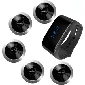 SINGCALL Wireless Call Bell System Restaurant Calling, 1 Waterproof Mobile Watch Receiver and 5 Pagers for Calling Service