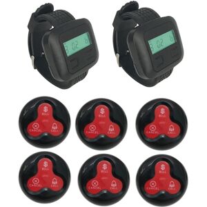 Wireless Waiter Calling System 2 Wrist Watch Receiver + 6 Waterproof Buttons for Fast Food Restaurant Church Office Bar