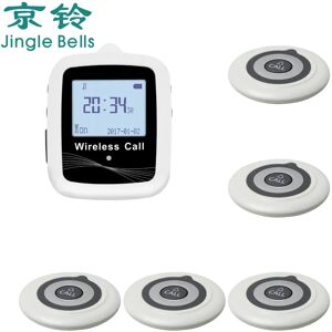 JINGLE BELLS Wireless Restaurant Guest Calling System 5 Buttons 1 Belt Watch Receiver Pager for Hospital, Bar, Cafe, Salon