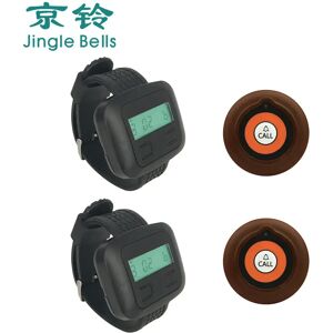 JINGLE BELLS 433MHz Wireless Calling System With Long Distance 2 Call Bells 2 Watch Pager Receiver For Restaurant, Cafe, Bar