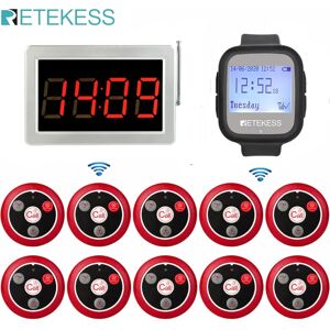 Retekess Pager Wireless Calling Voice Reporting Receiver Host+Waterproof Watch Receiver+10Pcs T117 Call Buttons Cafe Restaurant