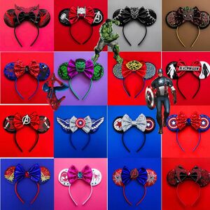 Disney Mickey Mouse Ears Headbands Adult Kids Hairband Bows Sequins For Women Marvel Spiderman Hulk Party Girls Hair Accessories