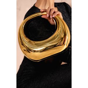 PrettyLittleThing Gold Hard Smooth Curve Hand Bag, Gold One Size