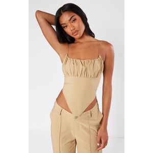 PrettyLittleThing Olive Tailored Woven Ruched Front Corset, Olive 8