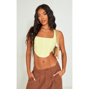 PrettyLittleThing Lemon Stretch Woven Boned Corset Crop Top, Lemon 10