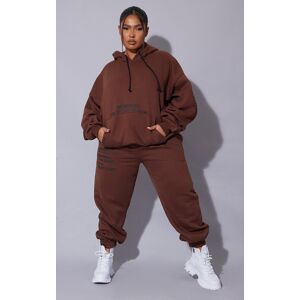 PrettyLittleThing Plus Chocolate Slogan Print Track Pants, Chocolate 18