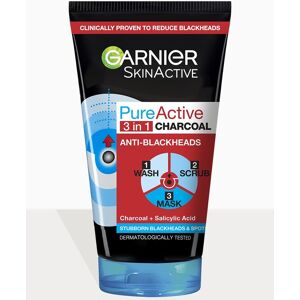 PrettyLittleThing Garnier Pure Active 3in1 Blackhead Mask-Wash-Scrub 150ml Face Cleanser, Black One Size