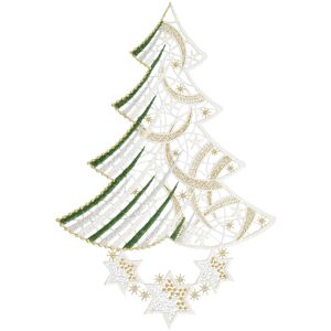 W. Reuter & Sohn - Plauener Spitze® Fensterbild »Baum«, Made in Germany ecru, goldfarben, grün Größe B/L: 21 cm x 31 cm