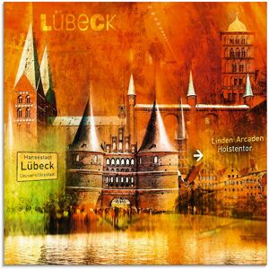 Artland Glasbild »Lübeck Hansestadt Collage 04«, Architektonische Elemente,... Farbe Bild(er): orange Größe