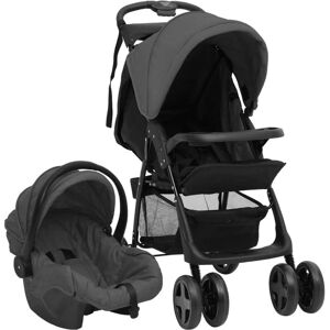 vidaXL 3-in-1 Kinderwagen Dunkelgrau und Schwarz Stahl - Grau