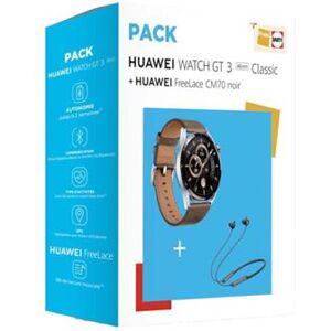 Huawei Pack Montre connectée Huawei Watch GT 3 46mm Classic Marron + Ecouteurs Bluetooth Huawei FreeLace Noir