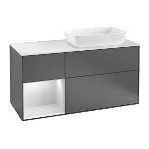 Villeroy und Boch Finion Waschtischunterschrank F802PDGM 120cm, Abdeckplatte black matt, Regale Black matt lacquer, Olive Matt Lacquer