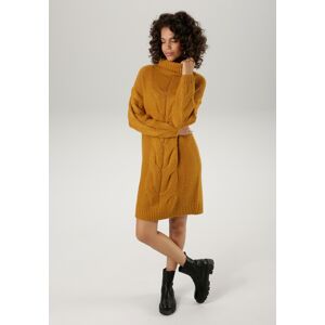 Aniston CASUAL Strickkleid, mit extravagantem Zopfmuster ocker 36