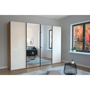 WIEMANN Schwebetürenschrank »Monaco«, hochwertige Glas- und Spiegelfront Bianco-Eiche-Nachbildung/Glas Champagner/Kristallspiegel