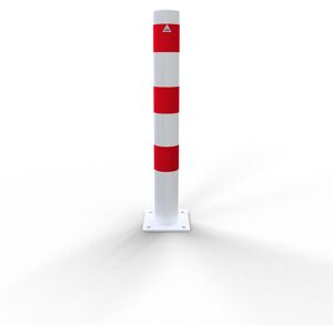 Schake Absperrpfosten ortsfest für Dübelbefestigung aus Stahlrohr verzinkt Ø108x2,5mm weiß mit rot reflektierenden Leuchtstreifen und Stahlkappe 900mm Überflur