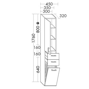 burgbad SYS 30 Hochschrank 35 x 176 cm mit 1 Tür, 2 Schubladen, 1 Wäschekorb, Türanschlag links