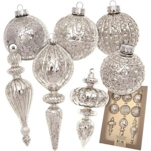 Christbaumschmuck KREBS GLAS LAUSCHA "Antikes Mercury Glas Sortiment", silber, B:30cm H:9cm T:44cm, Glas, Weihnachtsbaumschmuck, Christbaumschmuck aus Glas, mundgeblasen, handgefertigt