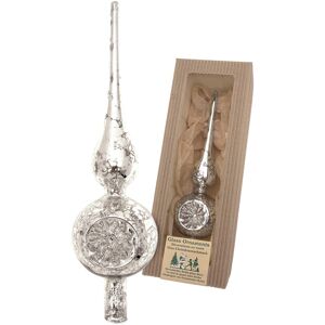 Christbaumspitze KREBS GLAS LAUSCHA "Antike Mercury Glas Reflexspitze", silber, B:7cm H:27cm T:10cm, Glas, Weihnachtsbaumschmuck, Christbaumspitze aus Glas, mundgeblasen, handgefertigt