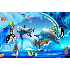 PAPERMOON Fototapete "3D DESIGN Delfine im Meer" Tapeten Gr. B/L: 4,00 m x 2,60 m, Bahnen: 8 St., bunt Fototapeten