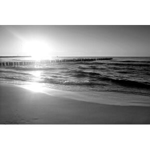 PAPERMOON Fototapete "Strand schwarz & weiß" Tapeten Gr. B/L: 4,00 m x 2,60 m, Bahnen: 8 St., schwarz (schwarz, weiß) Fototapeten