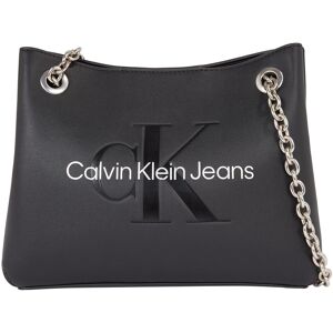 Schultertasche CALVIN KLEIN JEANS "SCULPTED SHOULDER BAG24 MONO" Gr. B/H/T: 24 cm x 19 cm x 9 cm, schwarz (black, metallic logo) Damen Taschen Handtaschen mit großflächigem Markenlogo vorne Handtasche Tasche