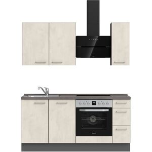 Küchenzeile NOBILIA ""Riva II"", weiß (front: weißbeton nachbildung, korpus: schiefergrau, arbeitsplatte: beton schiefergrau nachbildung), B:180,3cm H:216,6cm T:60cm, Komplettküchen-Sets, vormontiert, Ausrichtung wählbar, Breite 180 cm, wahlw. mit E-Gerät