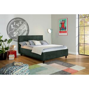 Polsterbett ALINA "Hakon", grün (grün dfn 123), B:201cm H:107cm L:209cm, Samtstoff DFN (100% Polyester), Betten, wahlweise mit Matratze und Lattenrost, Füße in Tabak
