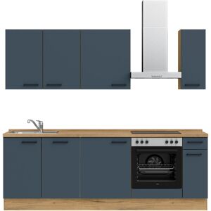 Küchenzeile NOBILIA ""Easytouch I"", blau (front: lacklaminat fjordblau ultramatt, korpus: eiche sierra nachbildung, arbeitsplatte: eiche sierra nachbildung), B:240,3cm H:216,6cm T:60cm, Komplettküchen-Sets, vormontiert, Ausrichtung wählbar, Breite 240 cm