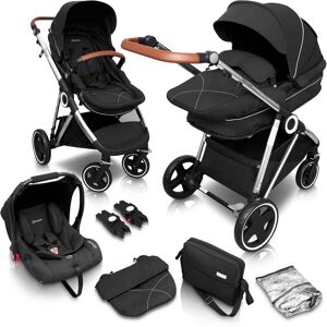 Kombi-Kinderwagen BABYGO "Halime 3in1, Anthracite Silver" schwarz (anthracite silver) Baby Kinderwagen Kombikinderwagen inklusive Babywanne, Babyschale, Regenhaube & Wickeltasche