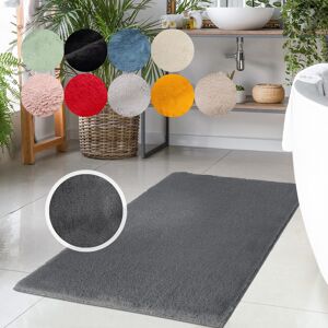 Badematte CARPET CITY "Topia Mats, Badteppich uni", grau (dunkelgrau), H:14mm, Polyester, Badematten, Hochflor, Kaninchen Haptik, Polyester, Badezimmerteppich, waschbar