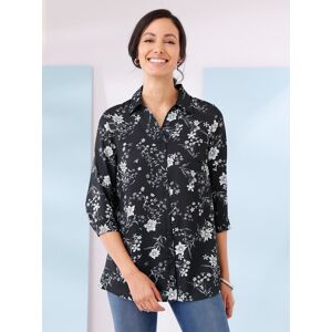 Longbluse CLASSIC BASICS, Damen, Gr. 52, schwarz (schwarz, bedruckt), 100% Polyester, geblümt, gemustert, bedruckt, V-Ausschnitt, 3/4-Ärmel, Blusen