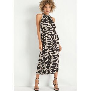 Midikleid HECHTER PARIS, Damen, Gr. 42, N-Gr, schwarz (schwarz, beig), Web, Obermaterial: 100% Viskose, gemustert, bedruckt, feminin, figurumspielend Midi, ohne Ärmel, Kleider, wadenlang, figurumspielend, aus Viskose, mit Bindebandverschluss