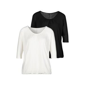 3/4-Arm-Shirt LASCANA Gr. 40/42, beige (creme, schwarz) Damen Shirts Jersey mit zarter Raffung am Ausschnitt